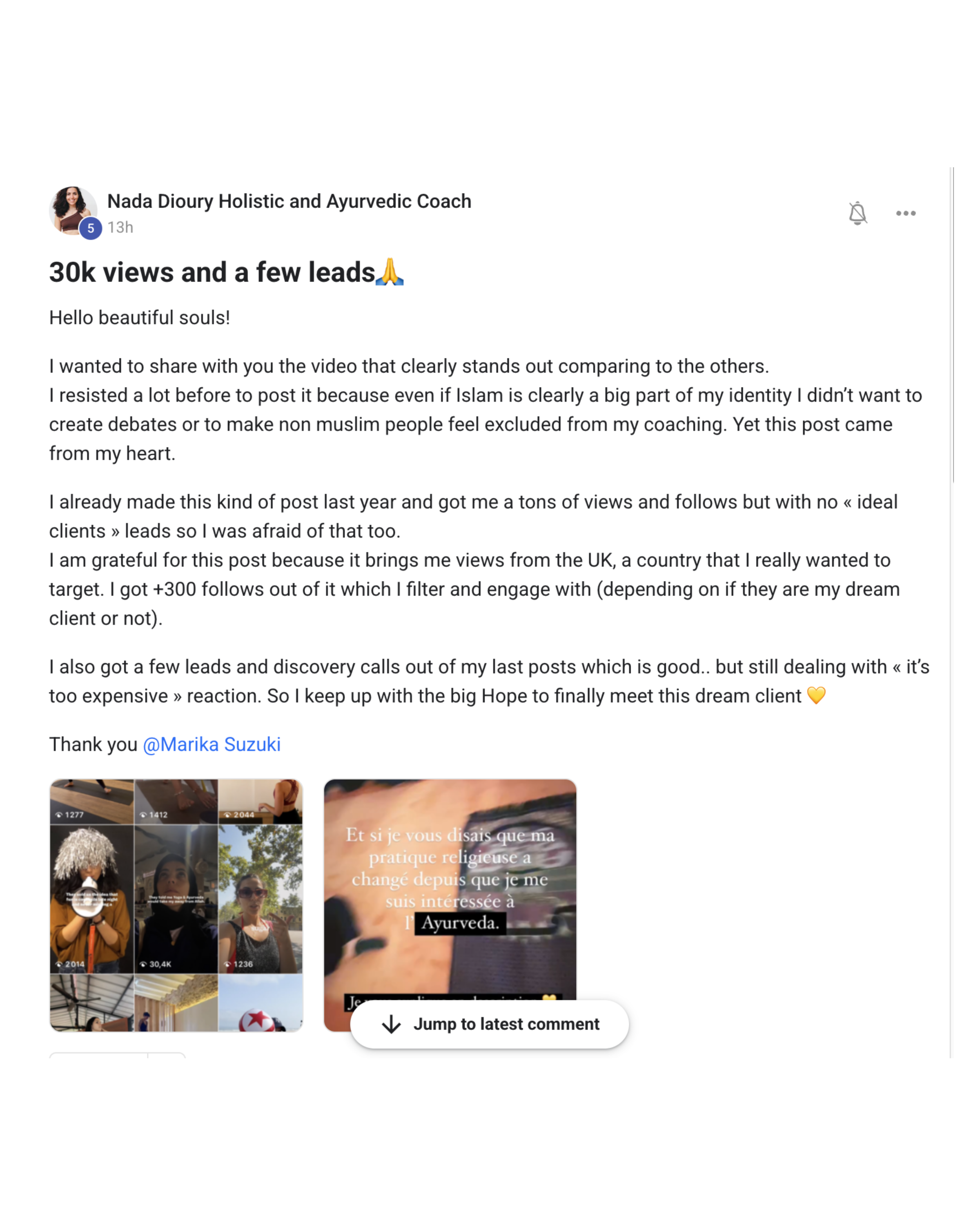 A person sharing their experience and gratitude for their journey in a creative field, with a focus on personal growth and community engagement.